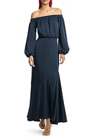 Sachin & Babi Kai Off the Shoulder Long Sleeve Satin Maxi Dress Midnight at Nordstrom,