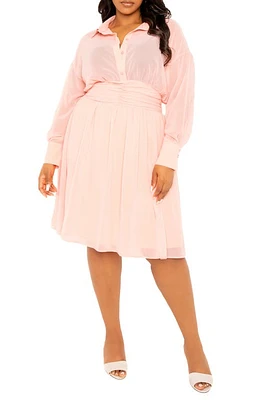 BUXOM COUTURE Cinch Waist Long Sleeve Chiffon Shirtdress Pastel Pink at Nordstrom,