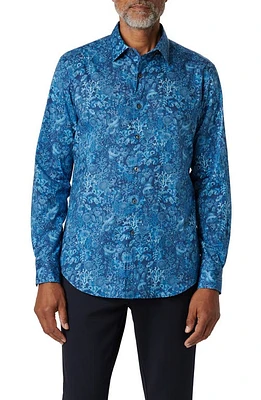 Bugatchi Julian Stretch Cotton Button-Up Shirt Navy at Nordstrom,