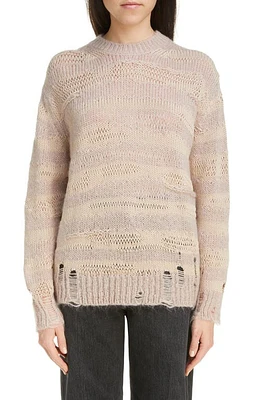 Acne Studios Karita Distressed Stripe Open Stitch Cotton, Mohair & Wool Blend Sweater at Nordstrom,