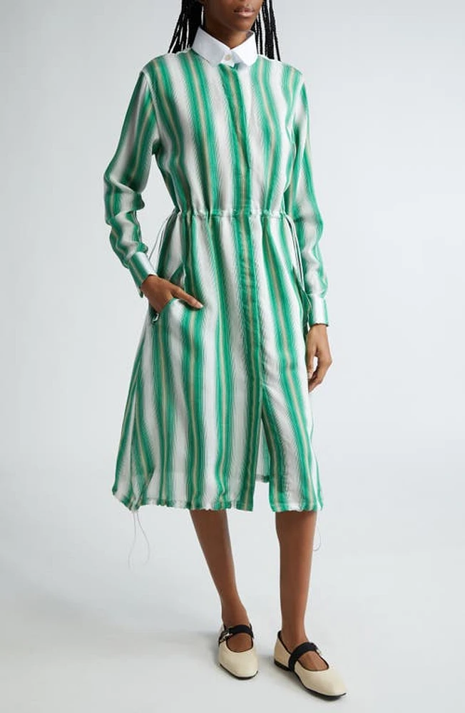 Wales Bonner Stripe Long Sleeve Stretch Supima Cotton Dress Green And Ivory at Nordstrom, Us