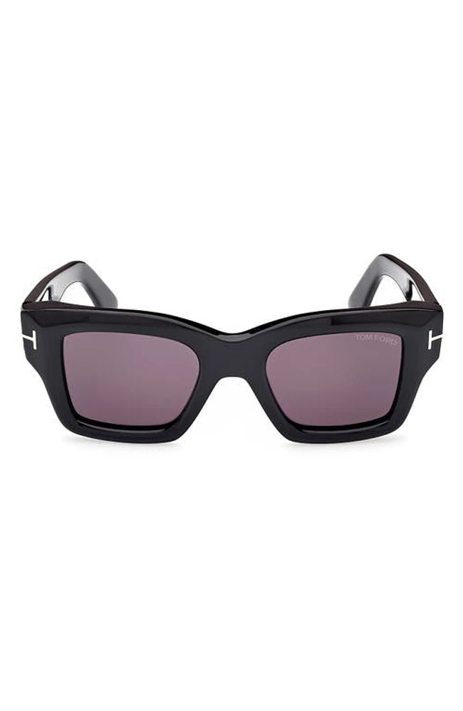 TOM FORD Ilias 50mm Square Sunglasses in Shiny Black /Smoke at Nordstrom