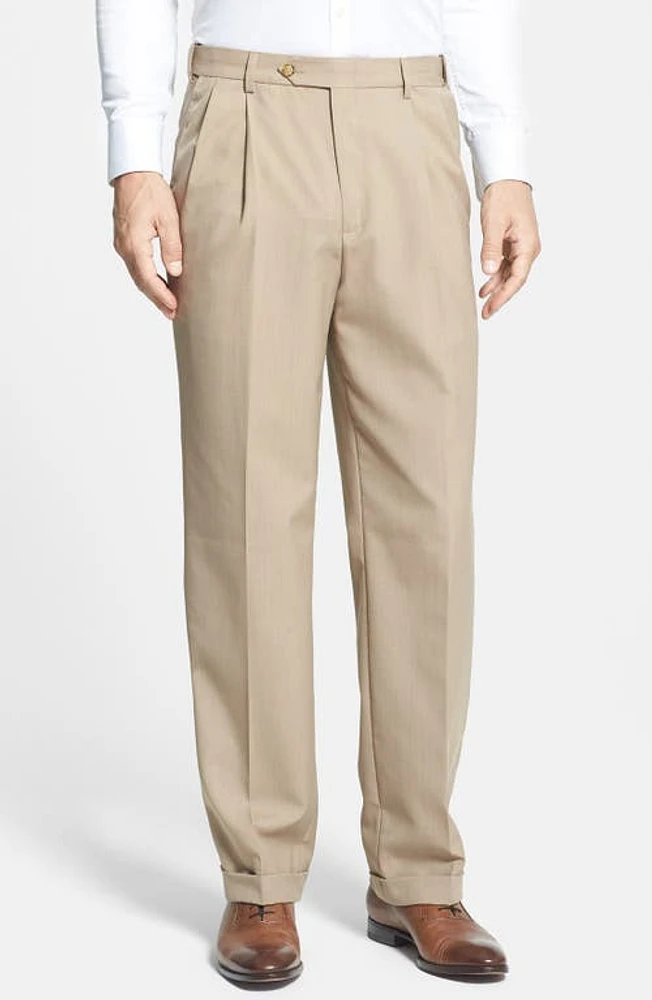 Berle Self Sizer Waist Plain Weave Flat Front Washable Trousers Tan at Nordstrom, X