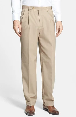 Berle Self Sizer Waist Plain Weave Flat Front Washable Trousers Tan at Nordstrom, X