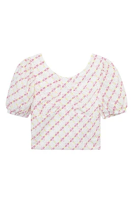 Habitual Kids' Puff Sleeve Broderie Anglaise Cotton Top in White Multi at Nordstrom, Size 14