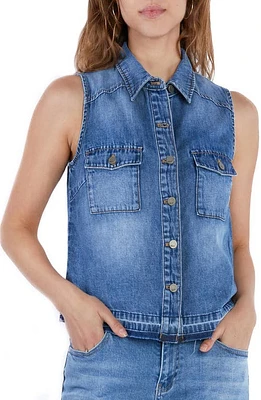 Wash Lab Denim Clara Sleeveless Button-Up Shirt Post Blue at Nordstrom,