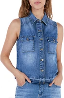 Wash Lab Denim Clara Sleeveless Button-Up Shirt Post Blue at Nordstrom,