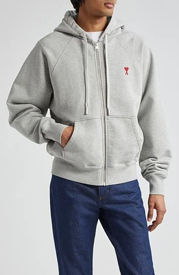 Ami PARIS de Coeur Logo Embroidered Zip Hoodie Heather Ash Grey at Nordstrom,