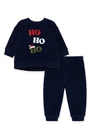 Little Me Ho Velour Corduroy Sweatshirt & Joggers Set Blue at Nordstrom,