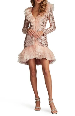 SHO by Tadashi Shoji Sequin Ruffle Long Sleeve Cocktail Dress Blush/Pink at Nordstrom,