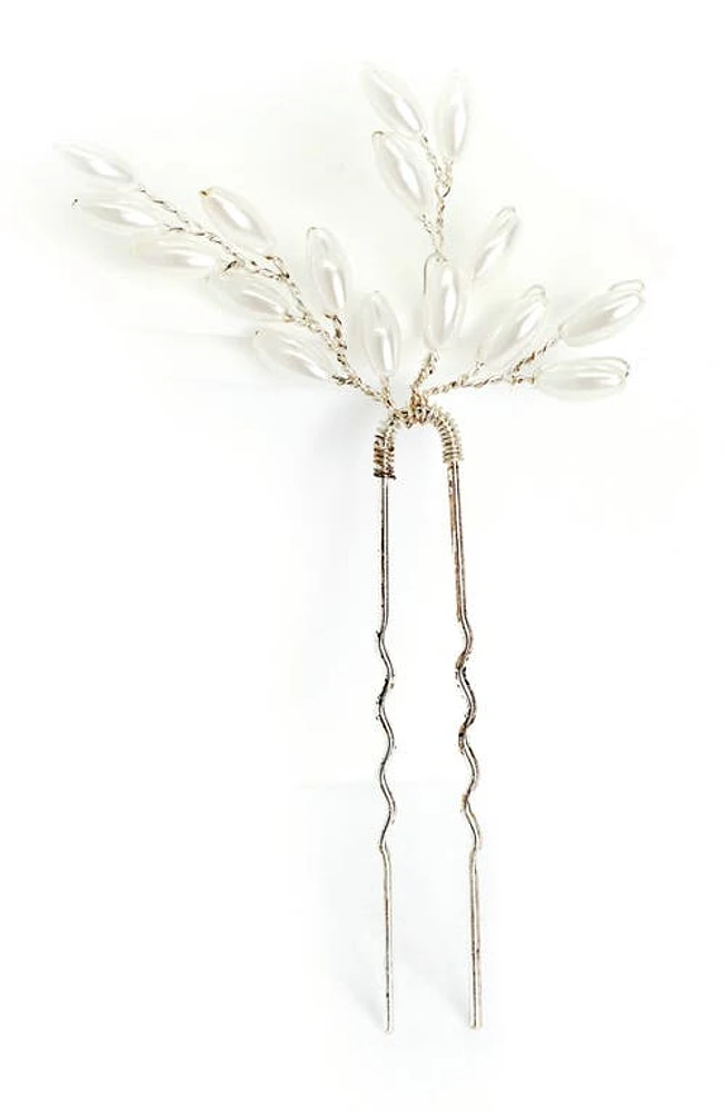 Brides & Hairpins Ellie Set of 2 Imitation Pearl Pins in Silver/White at Nordstrom