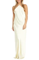 Morgan & Co. Halter Neck Charmeuse Gown Cream at Nordstrom,