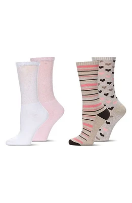 MeMoi Assorted 4-Pack Diabetic Crew Socks in Beige/Pink/White at Nordstrom, Size 9