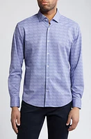 Stone Rose Petal Print Techno Stretch Performance Button-Up Shirt Navy at Nordstrom,