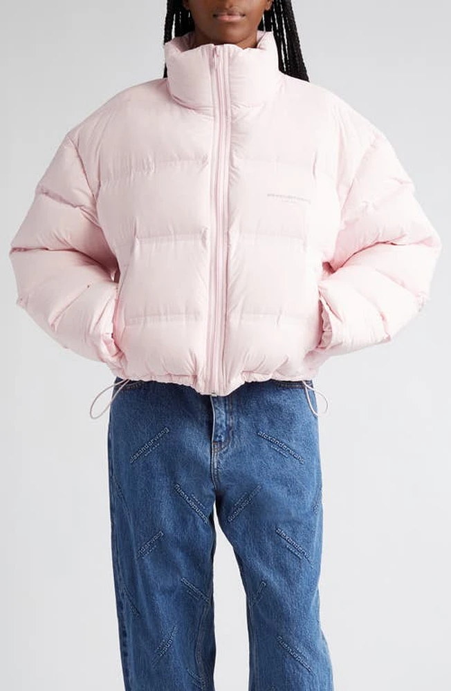 Alexander Wang Reflective Logo Crop Down Puffer Coat Light Pink at Nordstrom,