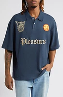 PLEASURES Wyatt Logo Boxy Piqué Polo Navy at Nordstrom,