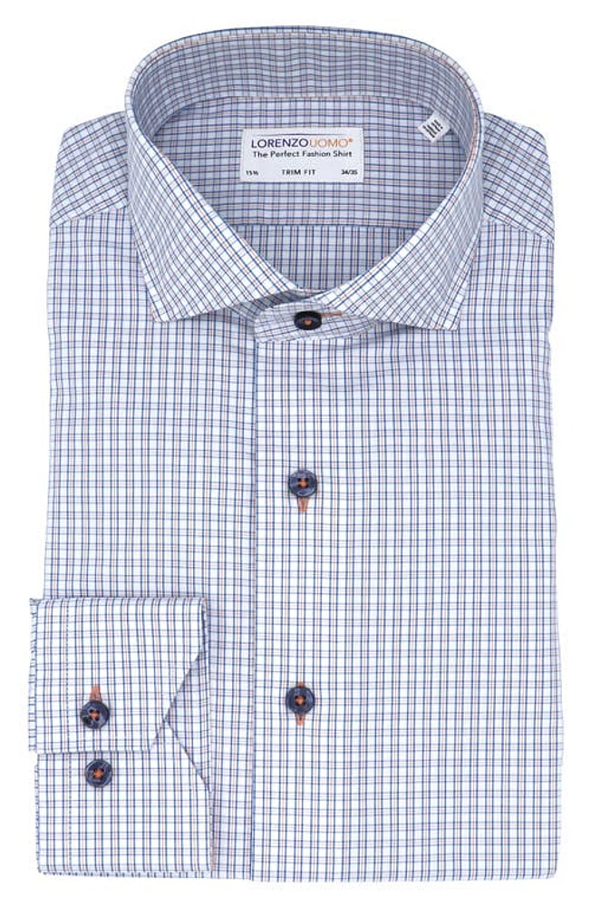 Lorenzo Uomo Trim Fit Check Oxford Cloth Dress Shirt White/Orange/Blue at Nordstrom,