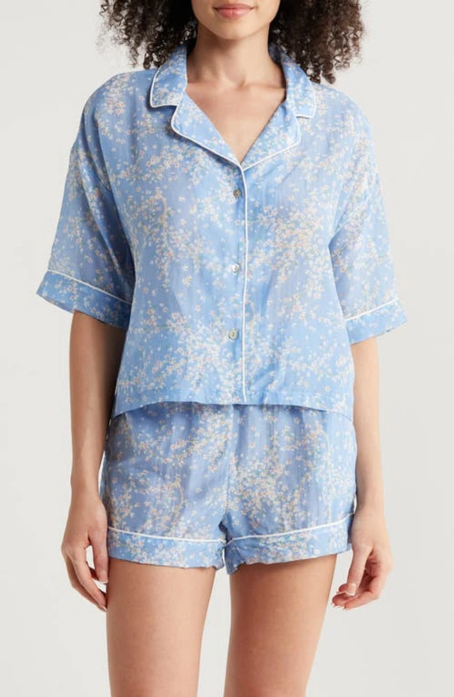 Papinelle Cheri Blossom Cotton & Silk Short Pajamas Powder Blue at Nordstrom,