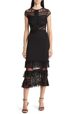 bebe Tiered Lace Midi Dress at Nordstrom,