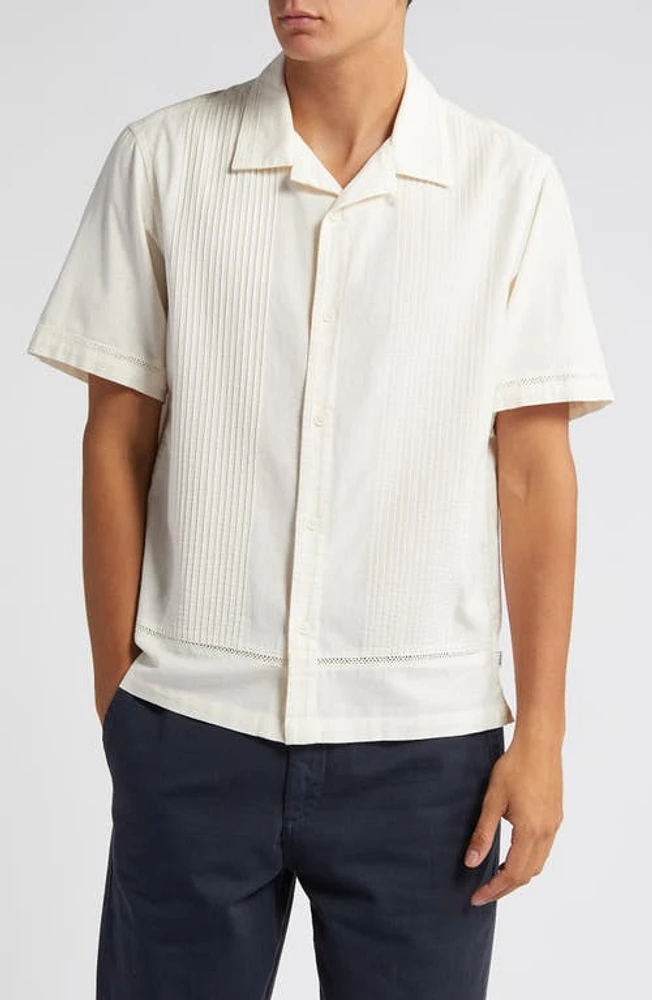 Wax London Newton Pintuck Cotton & Linen Button-Up Shirt White at Nordstrom,