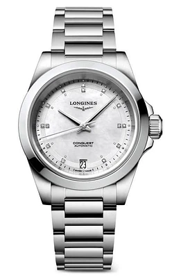 Longines Conquest Automatic Bracelet Watch, 34mm in Silver at Nordstrom