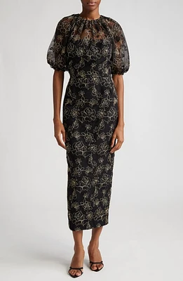 Lela Rose Naomi Floral Embroidery Sheath Dress Black at Nordstrom,