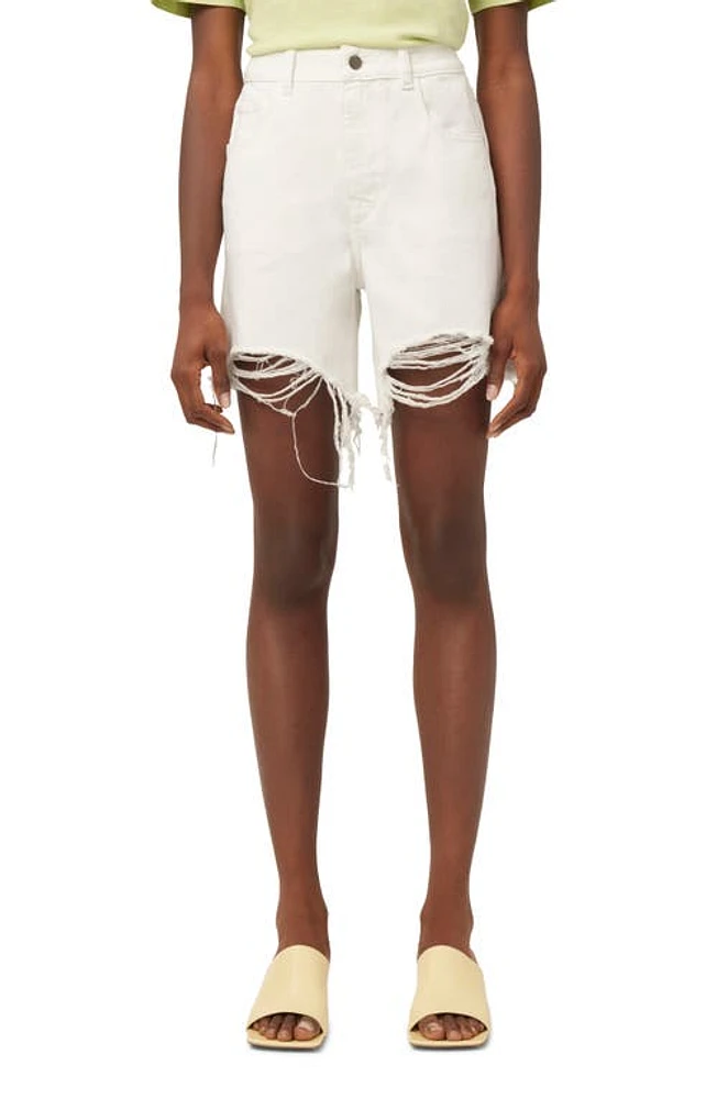 DL1961 Emilie Ripped High Waist Fray Hem Denim Shorts White Raw at Nordstrom,