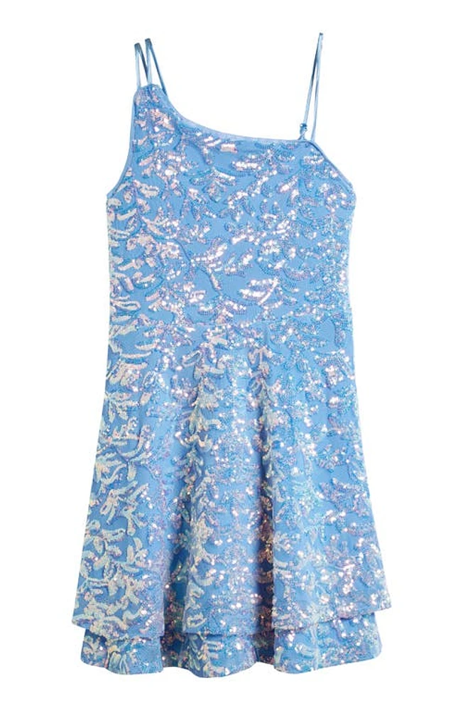 LOVE, NICKIE LEW Kids' Sequin Asymmetric Neck Party Dress Perry at Nordstrom,