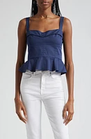 Veronica Beard Carnegie Cotton Blend Peplum Top Marine at Nordstrom,