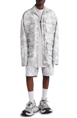 Balenciaga Cargo Camo Cotton Canvas Button-Up Shirt Light Grey at Nordstrom, Eu