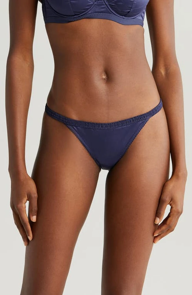 Love Stories Room Service Satin Thong Dark Blue at Nordstrom,