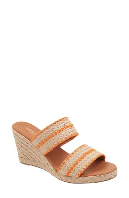 André Assous Nolita Raffia Espadrille Platform Wedge Slide Sandal Natural/Orange at Nordstrom,