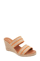 André Assous Nolita Raffia Espadrille Platform Wedge Slide Sandal Natural/Orange at Nordstrom,