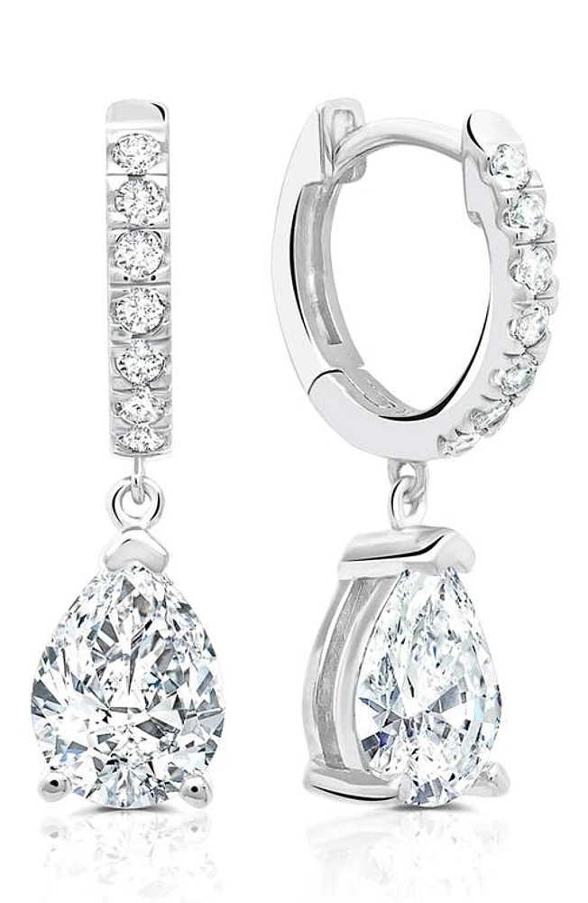 Crislu Cubic Zirconia Drop Huggie Hoop Earrings in Platinum at Nordstrom