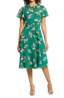 Harper Rose Floral Flutter Sleeve Chiffon Dress in Green at Nordstrom, Size 4