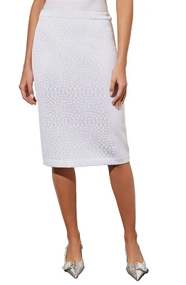 Ming Wang Abstract Print Jacquard Pencil Skirt White/Silver at Nordstrom,