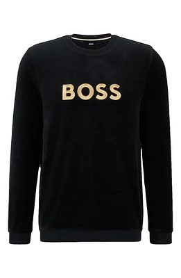 BOSS Velour Crewneck Sweatshirt Black at Nordstrom,