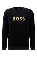 BOSS Velour Crewneck Sweatshirt Black at Nordstrom,