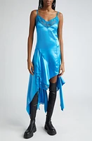 MONSE Lace Trim Asymmetric Silk Satin Midi Dress Aqua at Nordstrom,