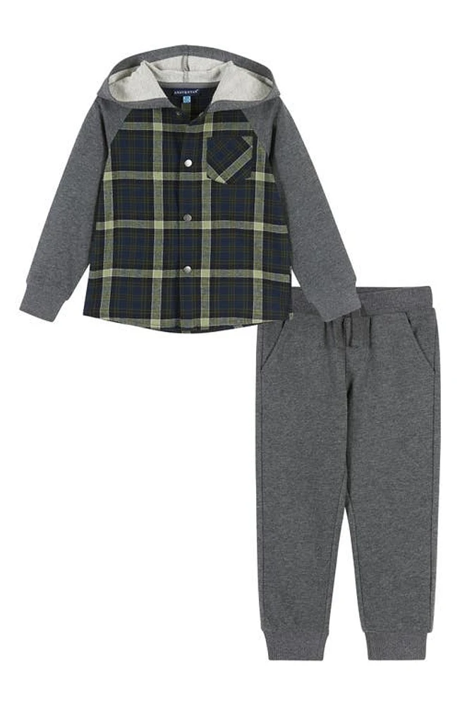 Andy & Evan Kid's Plaid Cotton Flannel Hoodie Joggers Set Green at Nordstrom,