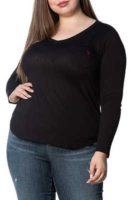 SLINK Jeans V-Neck Long Sleeve Pocket T-Shirt Black at Nordstrom,