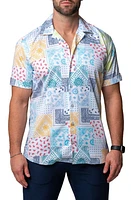 Maceoo Galileo Scarf White Short Sleeve Contemporary Fit Button-Up Shirt at Nordstrom,