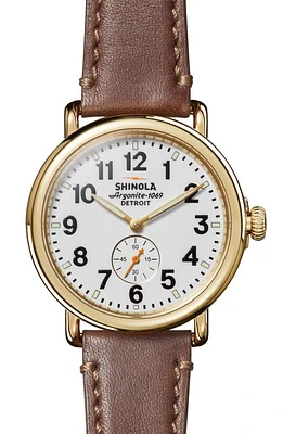 Shinola The Runwell Sub Second Leather Strap Watch, 41mm in White at Nordstrom