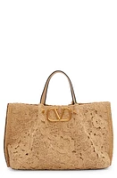 Valentino Garavani Medium VLOGO Floral Embroidered Tote in O39 Naturale/Sahara Beige at Nordstrom