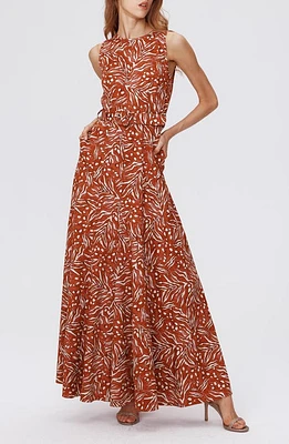 Diane von Furstenberg Elliot Belted Cotton & Linen Maxi Dress Water Tiger Caramel Med at Nordstrom,