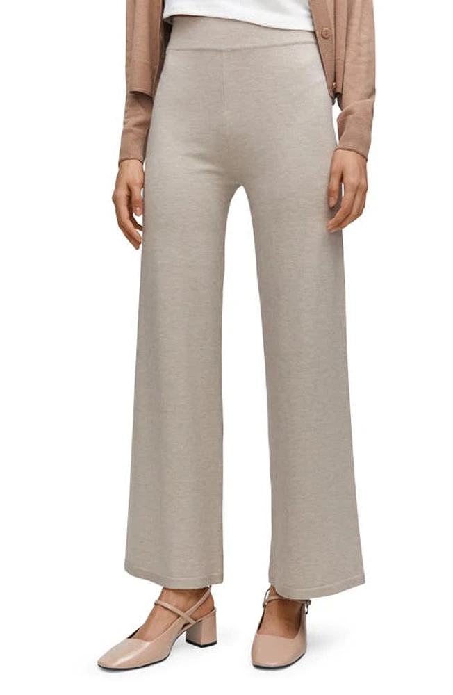 MANGO Fine Knit Wide Leg Pants in Light/Pastel Grey at Nordstrom, Size Large