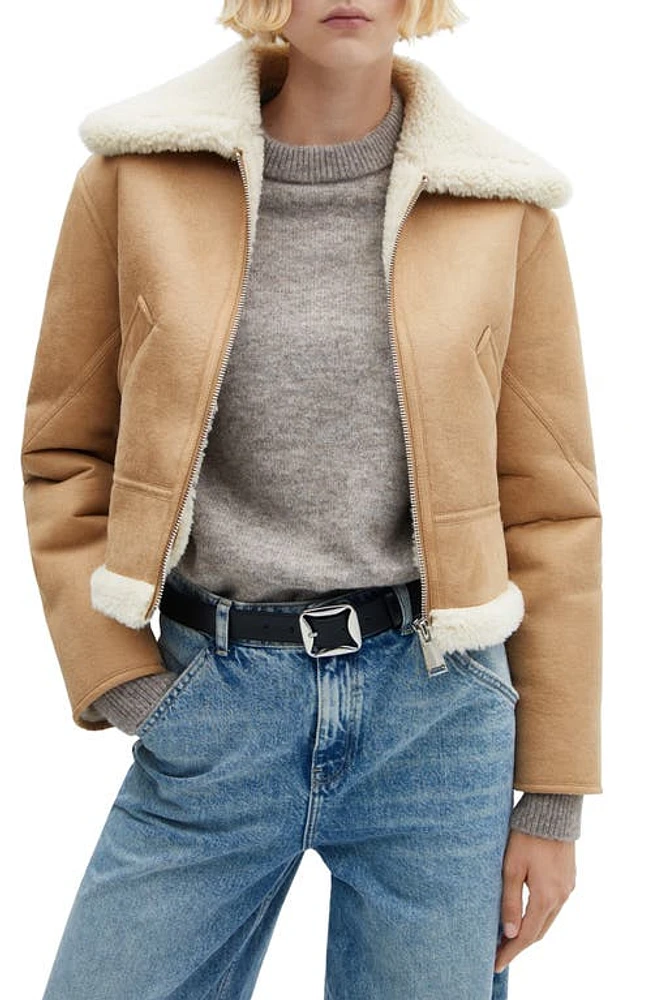 MANGO Splash Faux Shearling Jacket in Light Beige at Nordstrom, Size X-Small