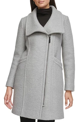 Kenneth Cole Asymmetric Zip Convertible Collar Bouclé Coat Light Grey at Nordstrom,