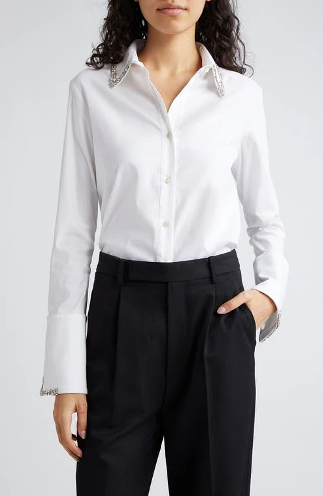 TWP Bessette Crystal Accent Button-Up Shirt White at Nordstrom,