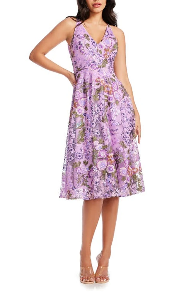 Dress the Population Elisa Floral Sequin Embroidered Cocktail Lavender Multi at Nordstrom,